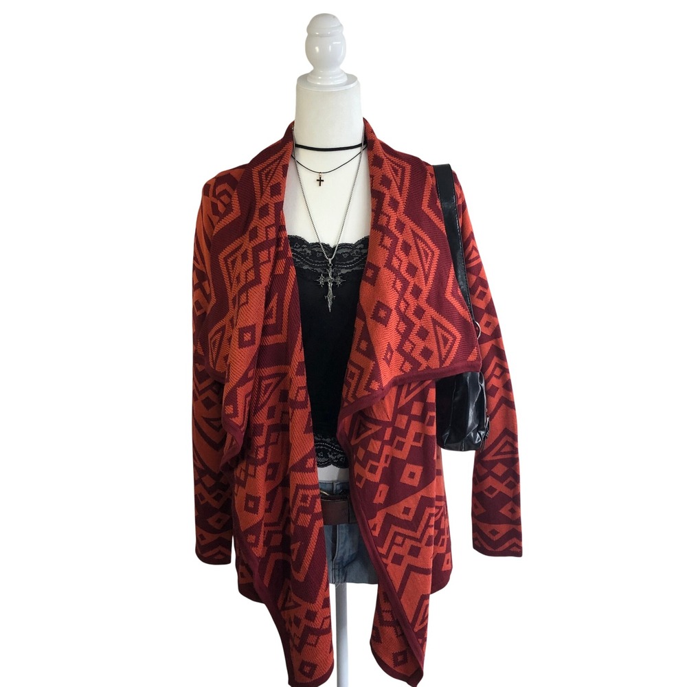 Urban Outfitters Staring at Stars Open Cardigan Sweater Rust Orange Aztec Small
